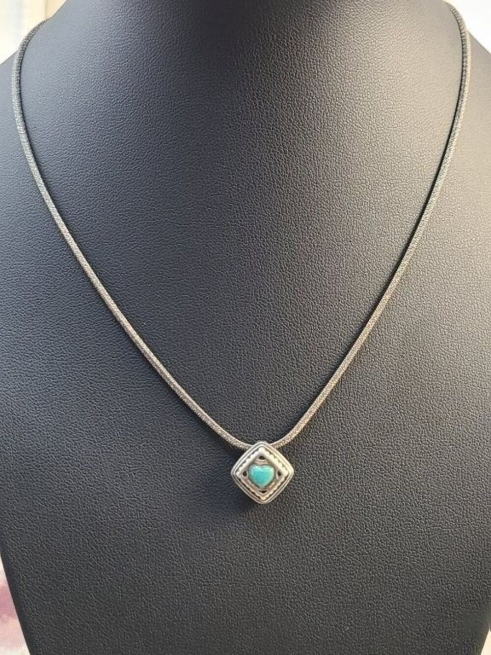 Vintage Brighton Turquoise Heart Pendant 925 Sterling Silver Chain Necklace